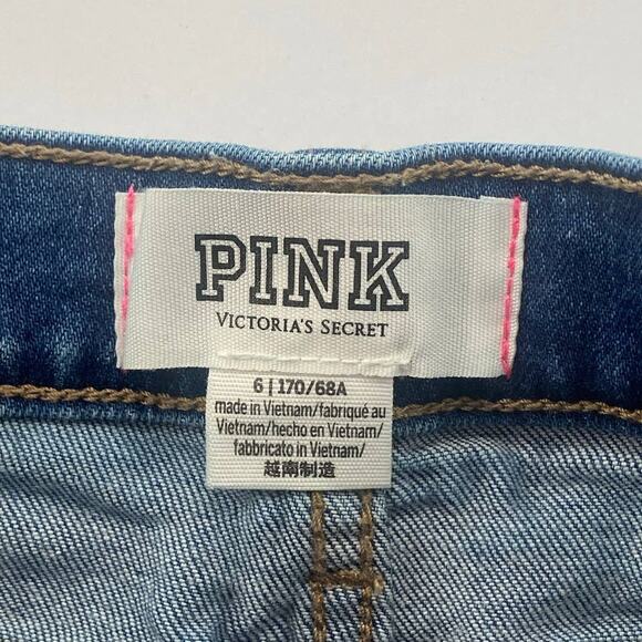 Victoria's Secret PINK Jean Shorts Size 6 Distressed High Rise Shortie Raw Hem - Picture 4 of 6